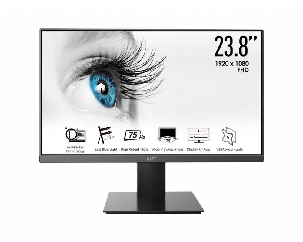 LCD Monitor – MSI – PRO MP241X – 23.8" – Business – Panel VA – 1920x1080 – 16:9 – 75Hz – Matte – 4 ms – Tilt – Colour Black – PROMP241X