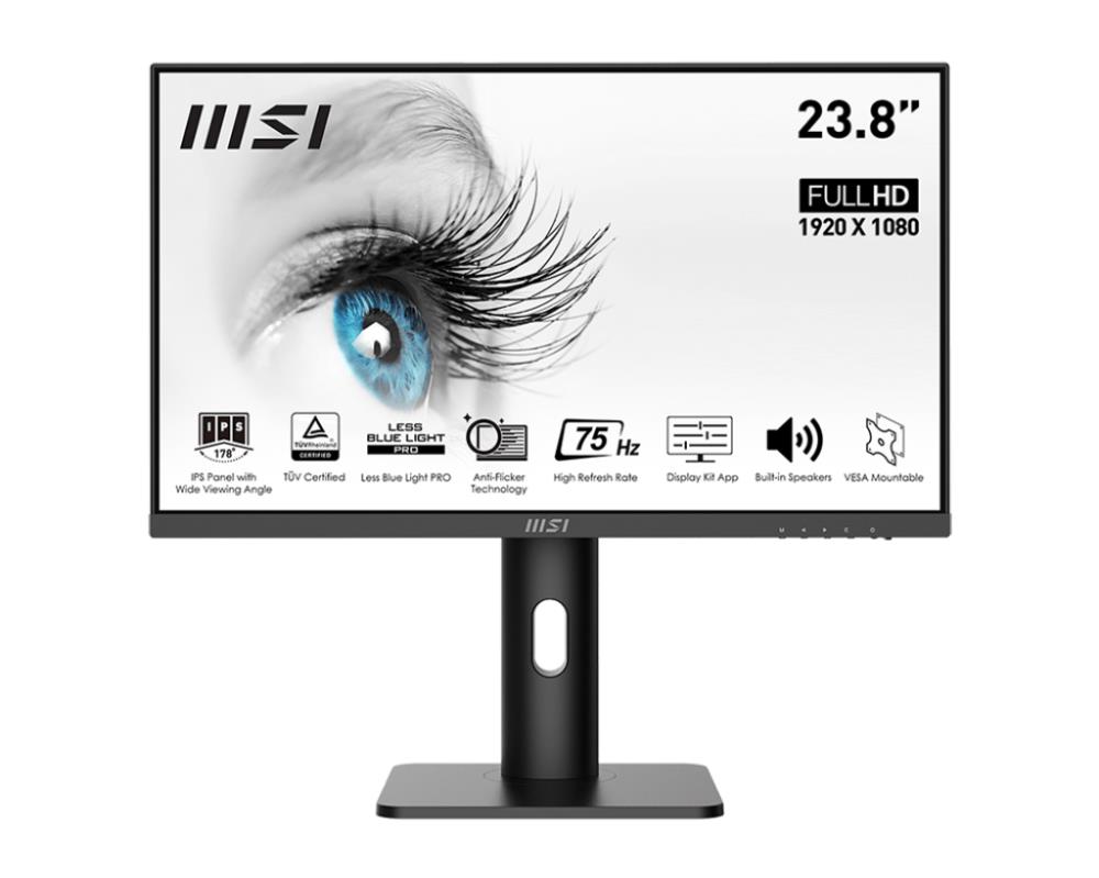 LCD Monitor – MSI – PRO MP243P – 23.8" – Business – Panel IPS – 1920x1080 – 16:9 – 75Hz – Matte – 5 ms – Speakers – Swivel – Pivot – Height adjustable – Tilt – Colour Black – PROMP243P