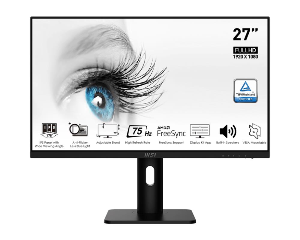 LCD Monitor – MSI – PRO MP273P – 27" – Business – Panel IPS – 1920x1080 – 16:9 – 75Hz – Matte – 5 ms – Speakers – Swivel – Pivot – Height adjustable – Tilt – Colour Black – PROMP273P
